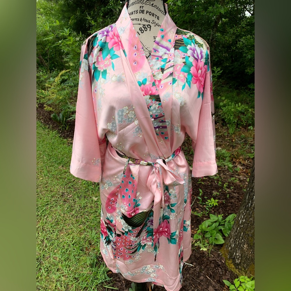 Ladies robe with peacock fabric
